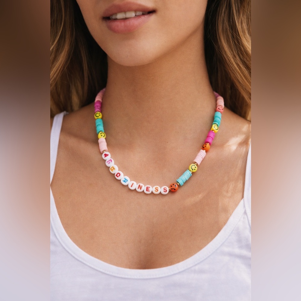 ALE-HOP “Happiness” Smiley Face Beaded Necklace Pastel Colors Adjustable Spain